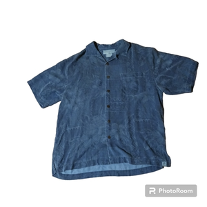 Bermuda Bay Mens Medium Silk‎ Hawaiian Short Sleeve Button Up Shirt Blue Floral